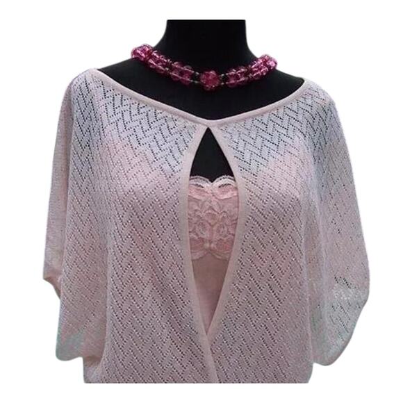 Cache Pink Knit Peek A Boo Faux Wrap Top New Metallic Kissed Plunging V NWT $118 - Picture 8 of 11